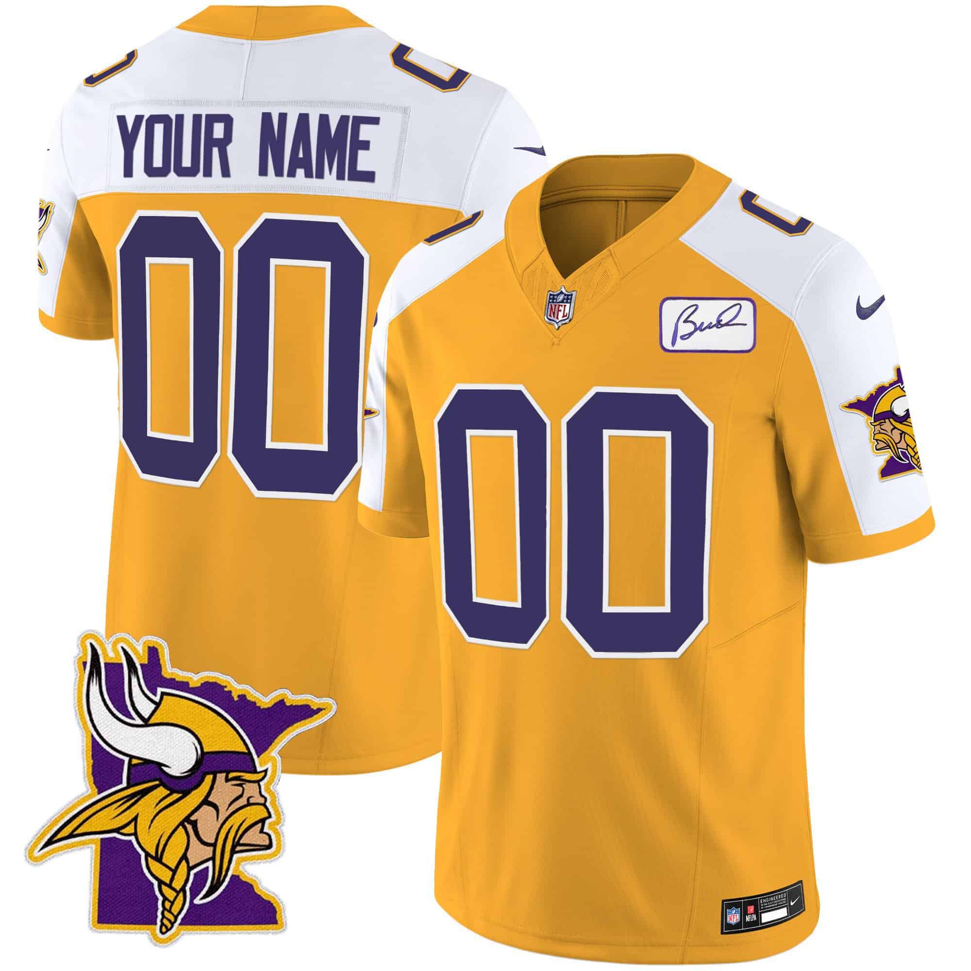 Men Minnesota Vikings Yellow 2024 Nike Patch Classic Limited Custom NFL Jersey